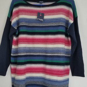 Chaps Womens Lg Stripped Cotton 3/4 Sleeve Sweater NWT